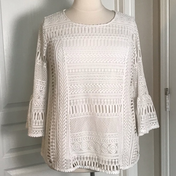Alfani Tops - ALFANI WHITE LACE BLOUSE WITH BELL SLEEVES